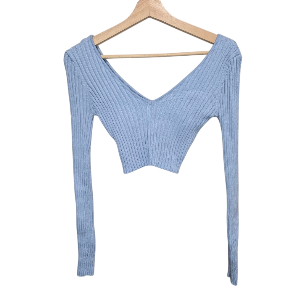 Light Blue Ribbed Knit Sweater No Brand
